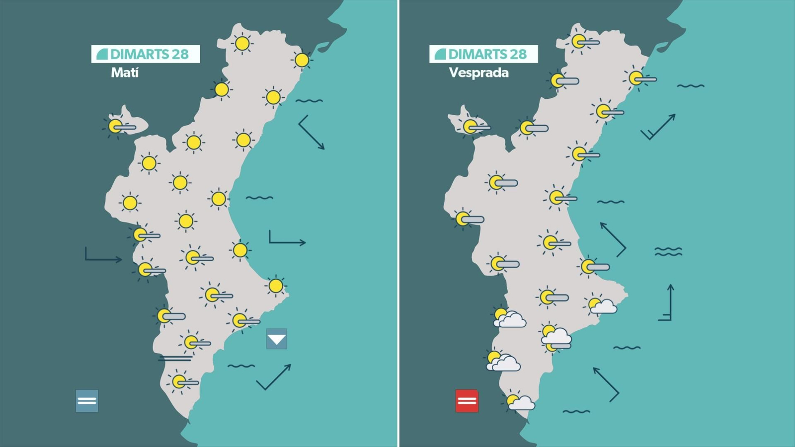 Previsió meteorològica per a este dimarts, 28 d'octubre