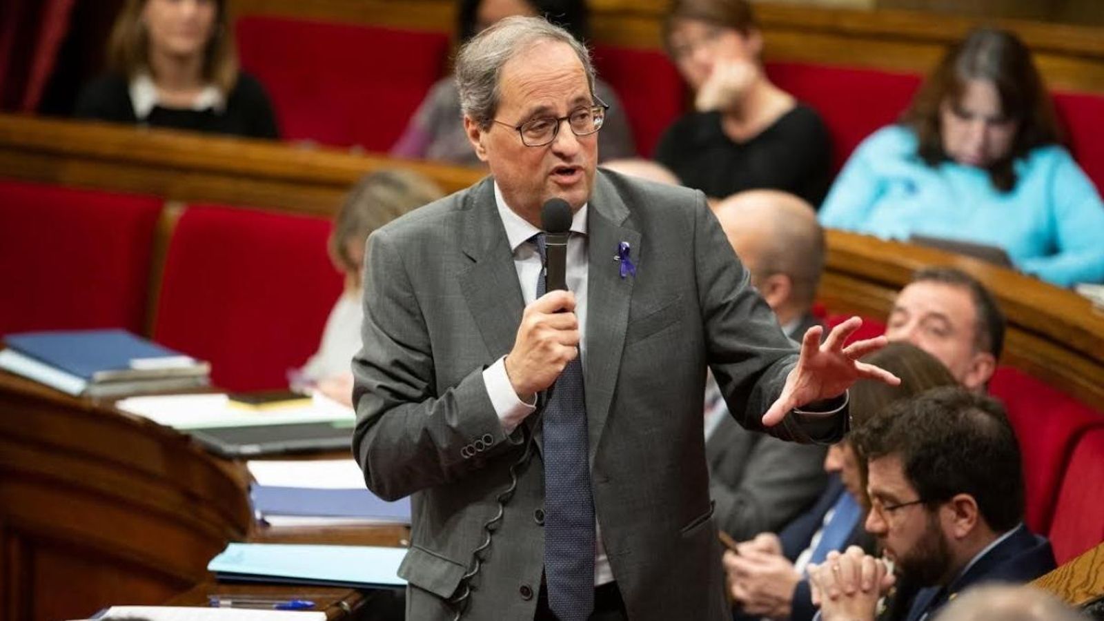 El president de la Generalitat de Catalunya, Quim Torra, en el ple del Parlament