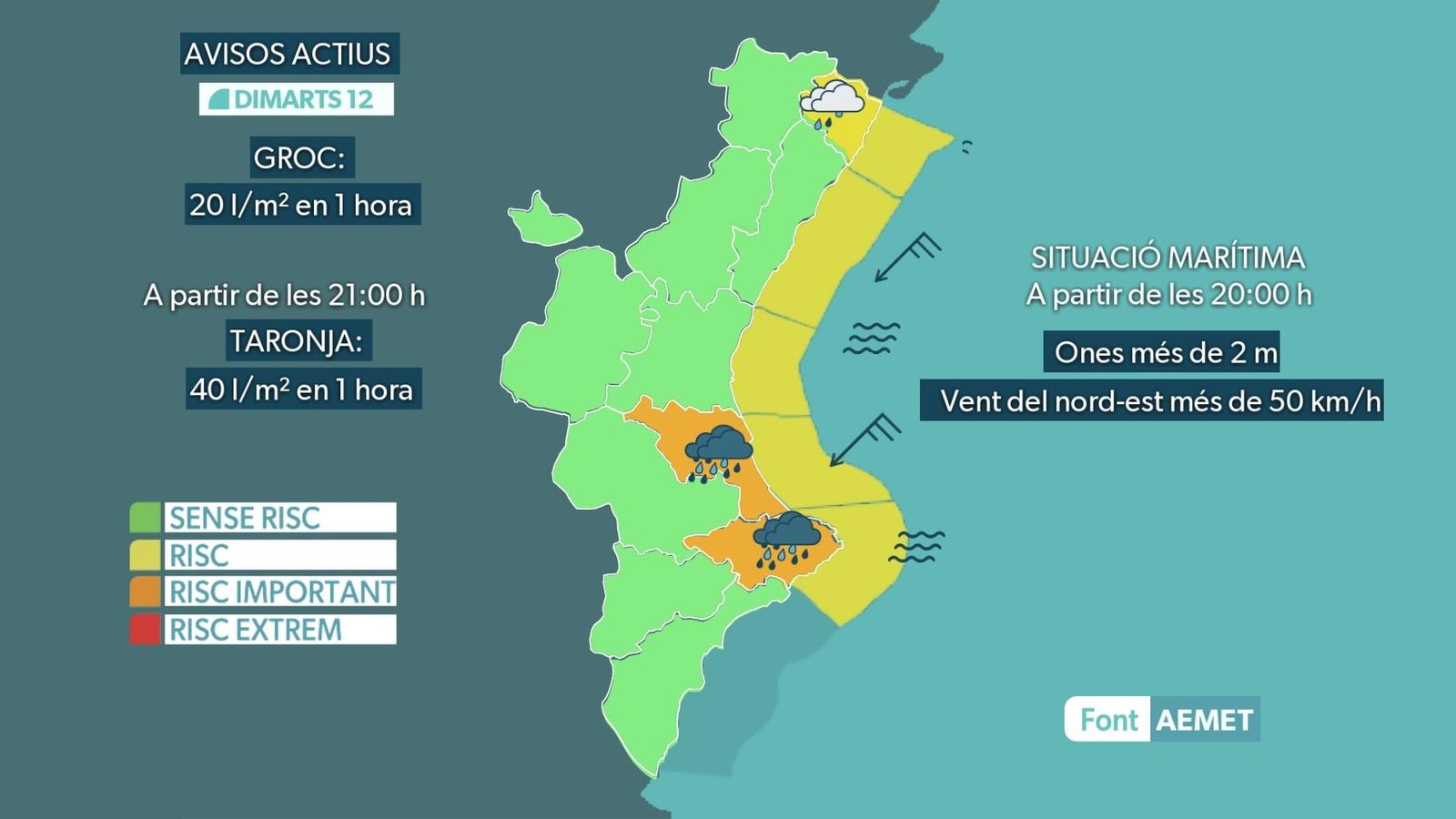 Mapa d'avisos actius de dimarts Mapa d'avisos de dimarts