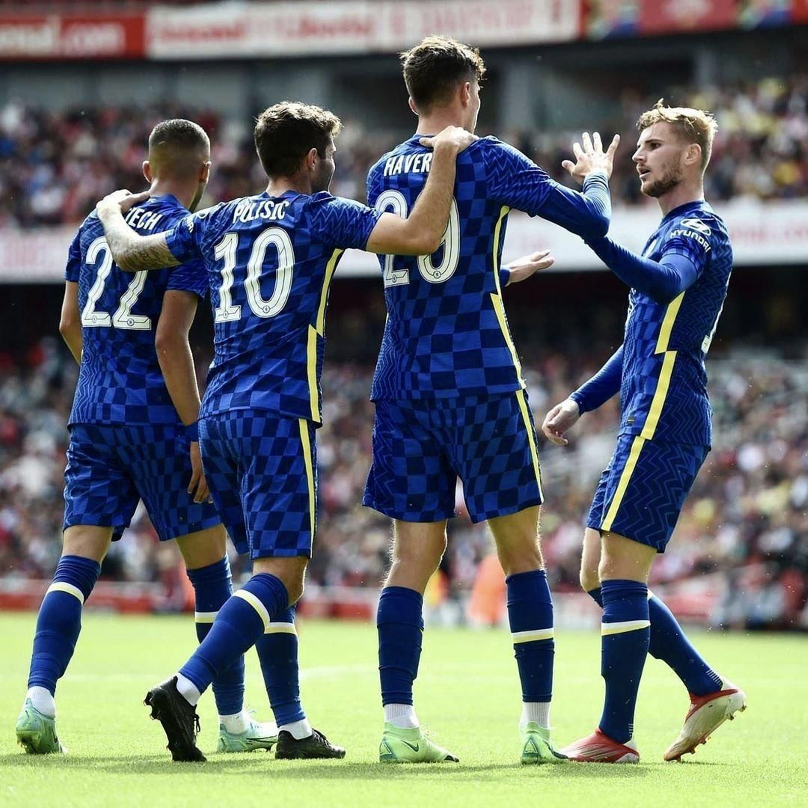 Els jugadors del Chelsea Ziyech, Pulisic, Havertz i Werner