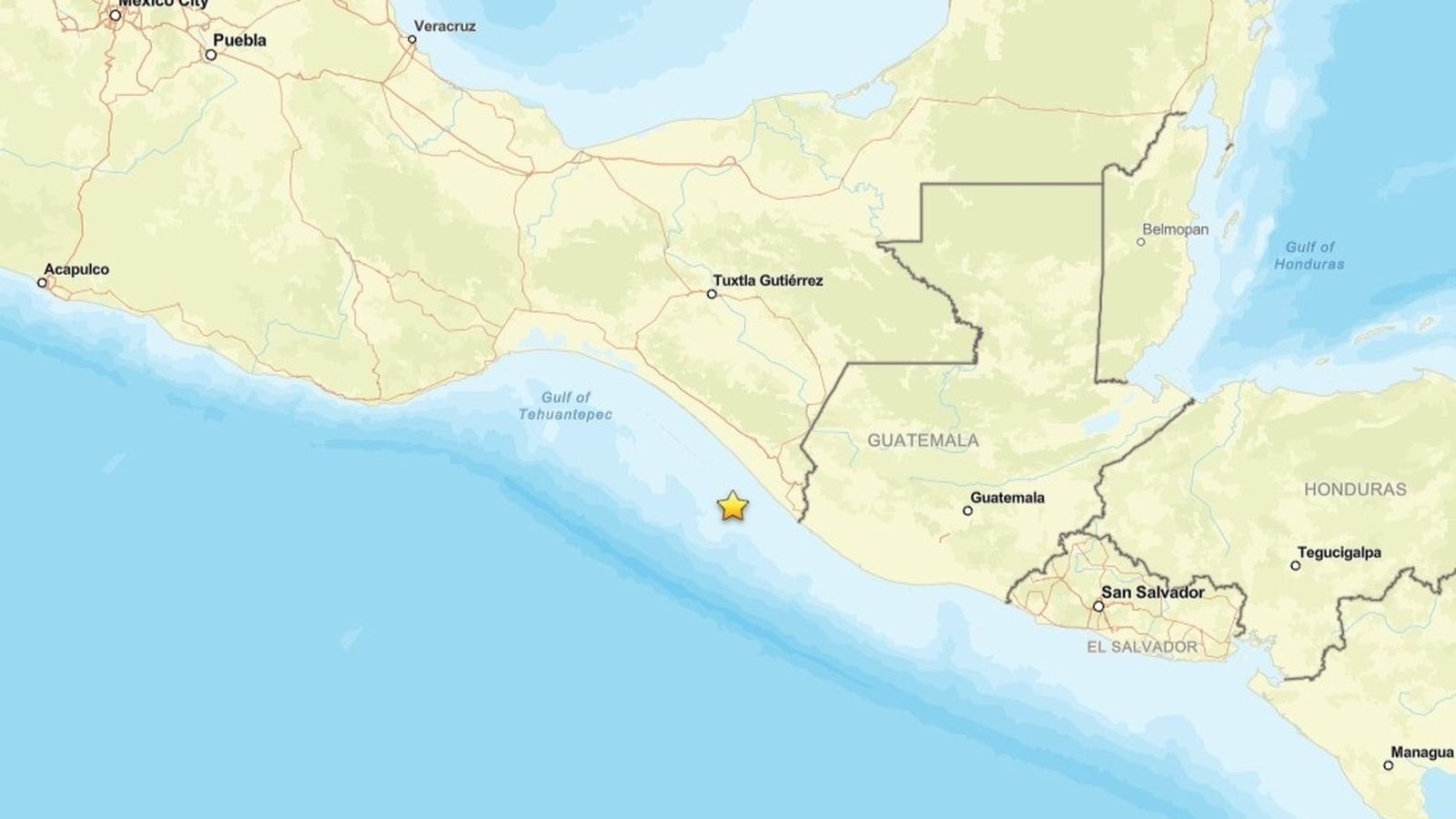 Localització del terratrémol entre Mèxic i Guatemala
