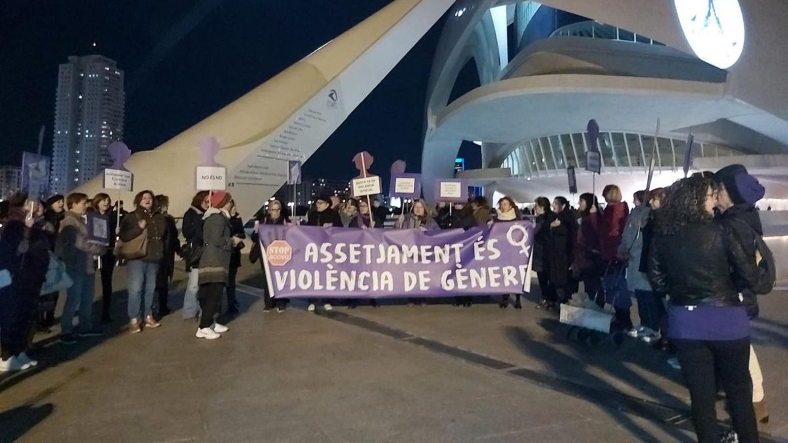 Col·lectius feministes protesten davant el Palau de les Arts contra Plácido Domingo