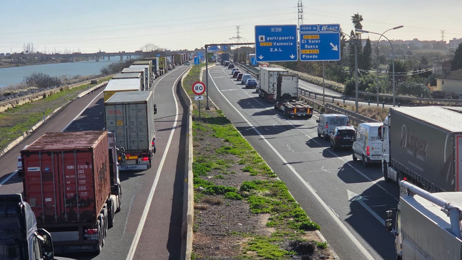 Una imatge de les cues, este divendres, a l'entrada del port de València