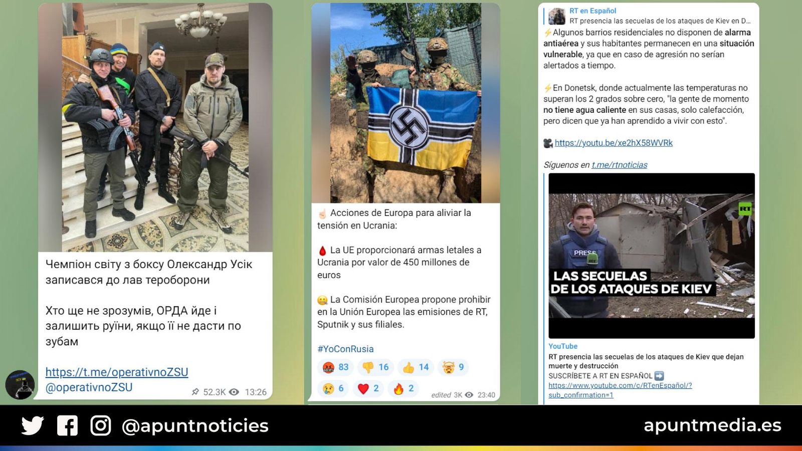 Exemples de missatges en grups de Telegram sobre el conflicte a Ucraïna