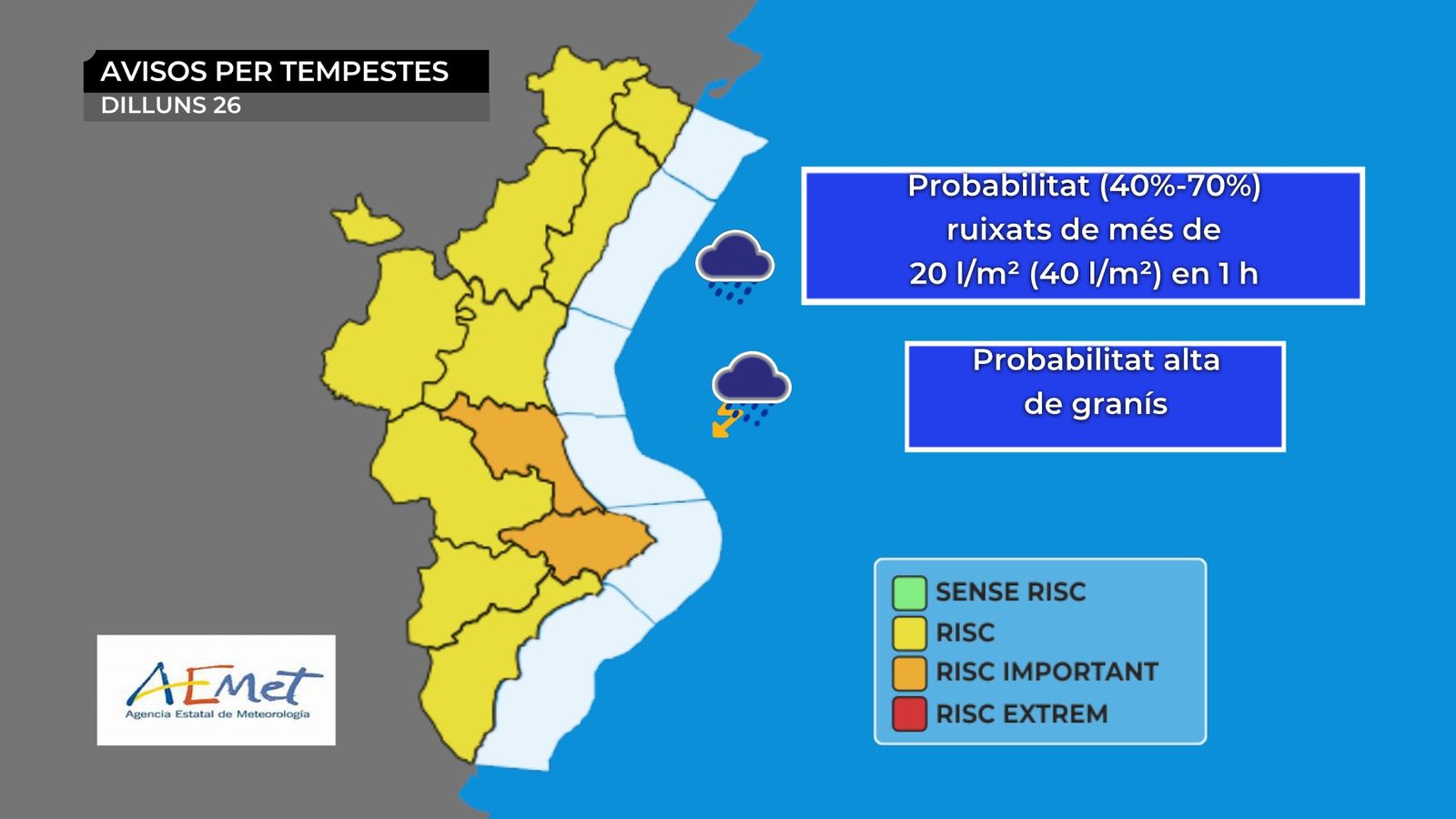 Avisos per tempestes per al dilluns 26 de juliol