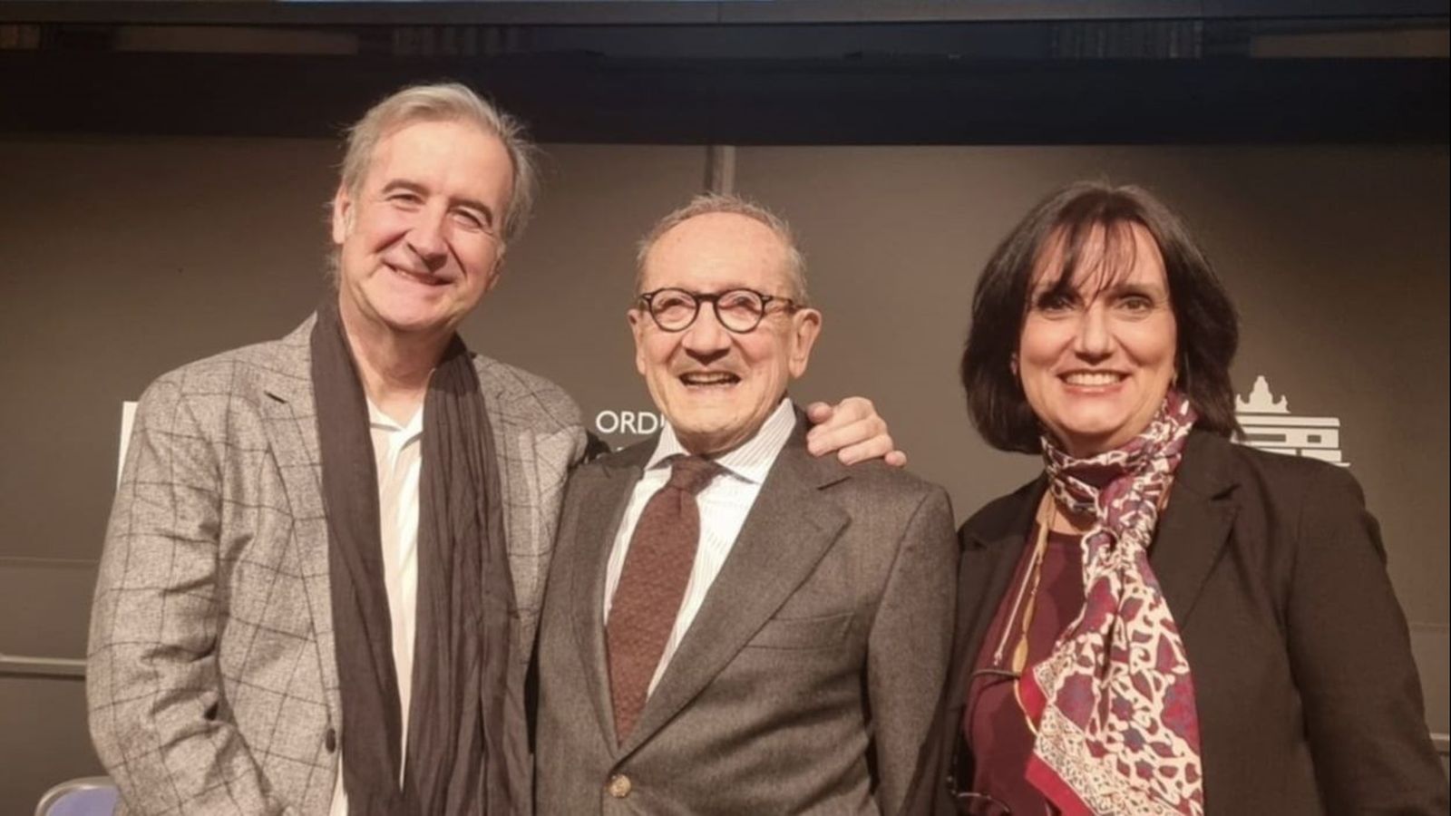 Carlos Salazar, Manuel Portaceli i Marina Sender durant la cerimònia d'entrega del Piranesi Prix de Roma