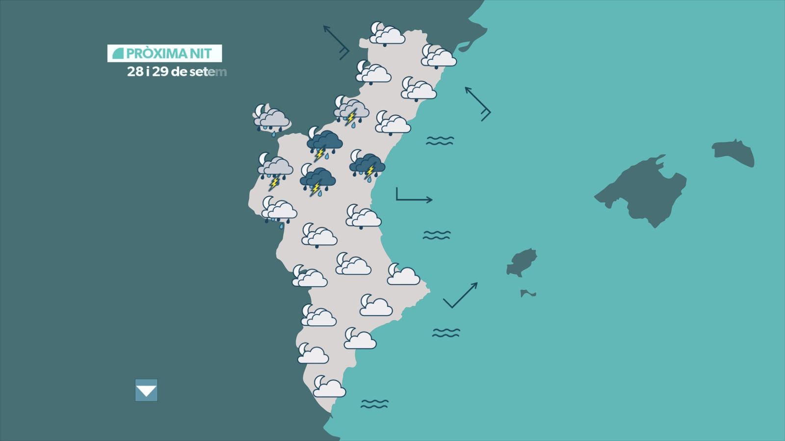 Previsió per a la nit i matinada de dilluns a dimarts 29