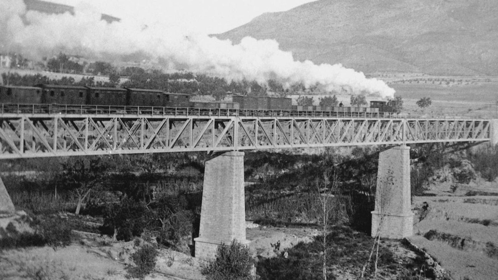 Tren de Muro d'Alcoi al seu pas per un dels ponts que serien desmuntats