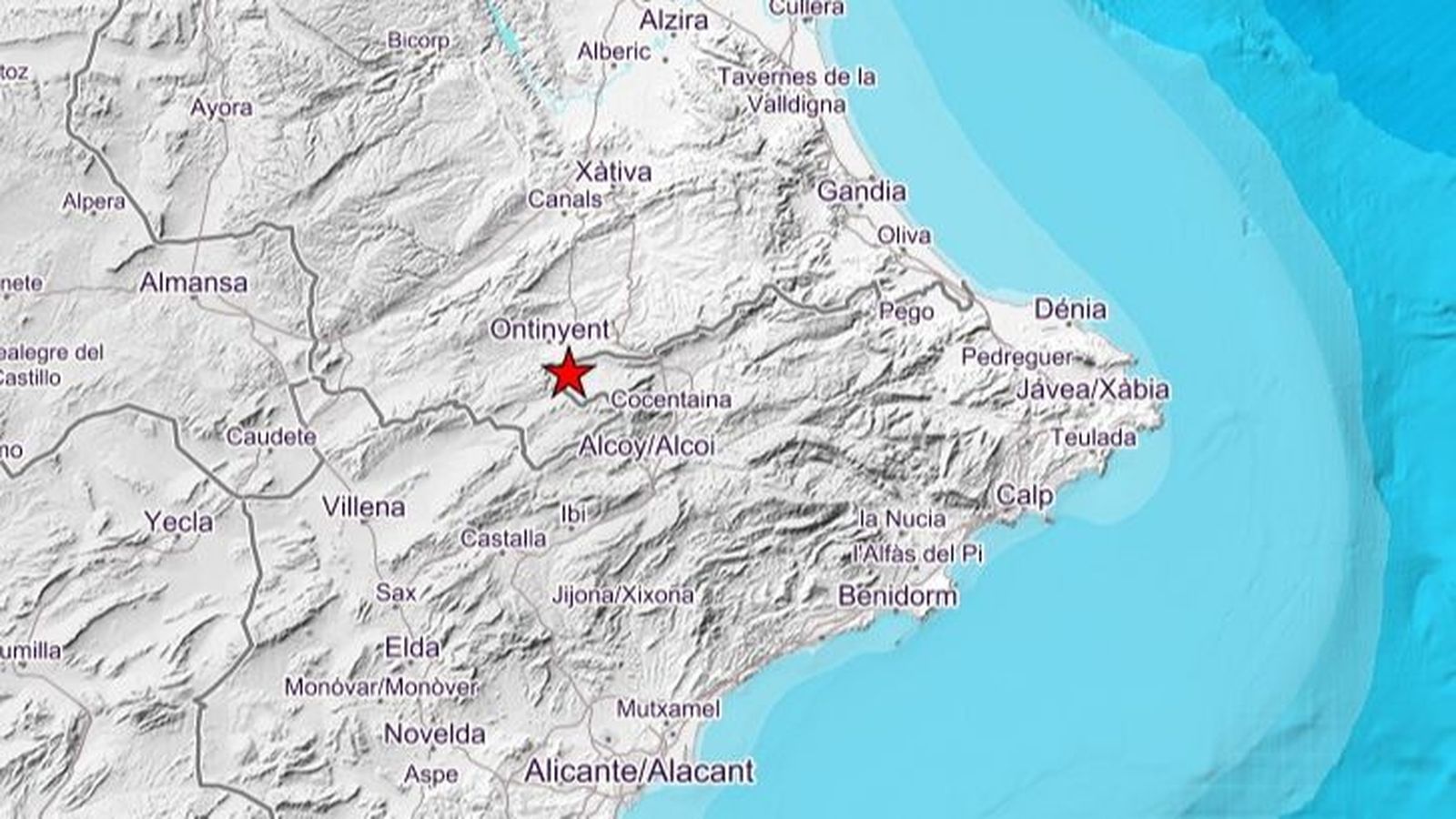 Mapa del sisme al Comptat i la Vall d'Albaida