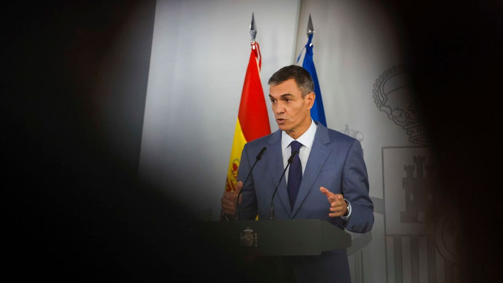El president del govern espanyol, Pedro Sánchez, durant la compareixença denunciada