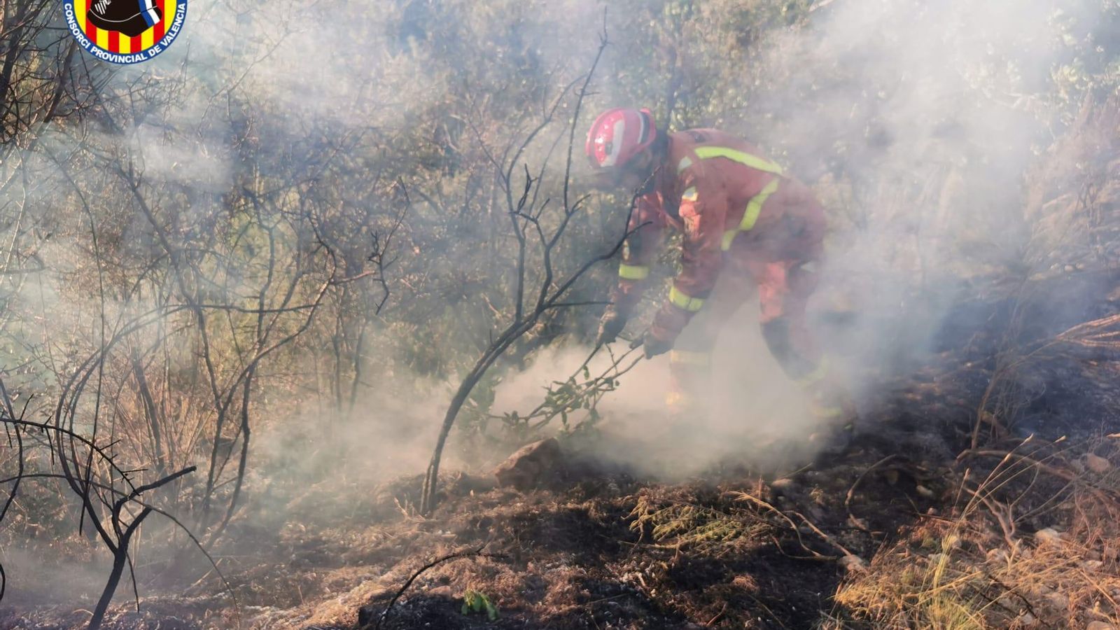 Imatges dels bombers actuant en les tasques d'extinció de l'incendi