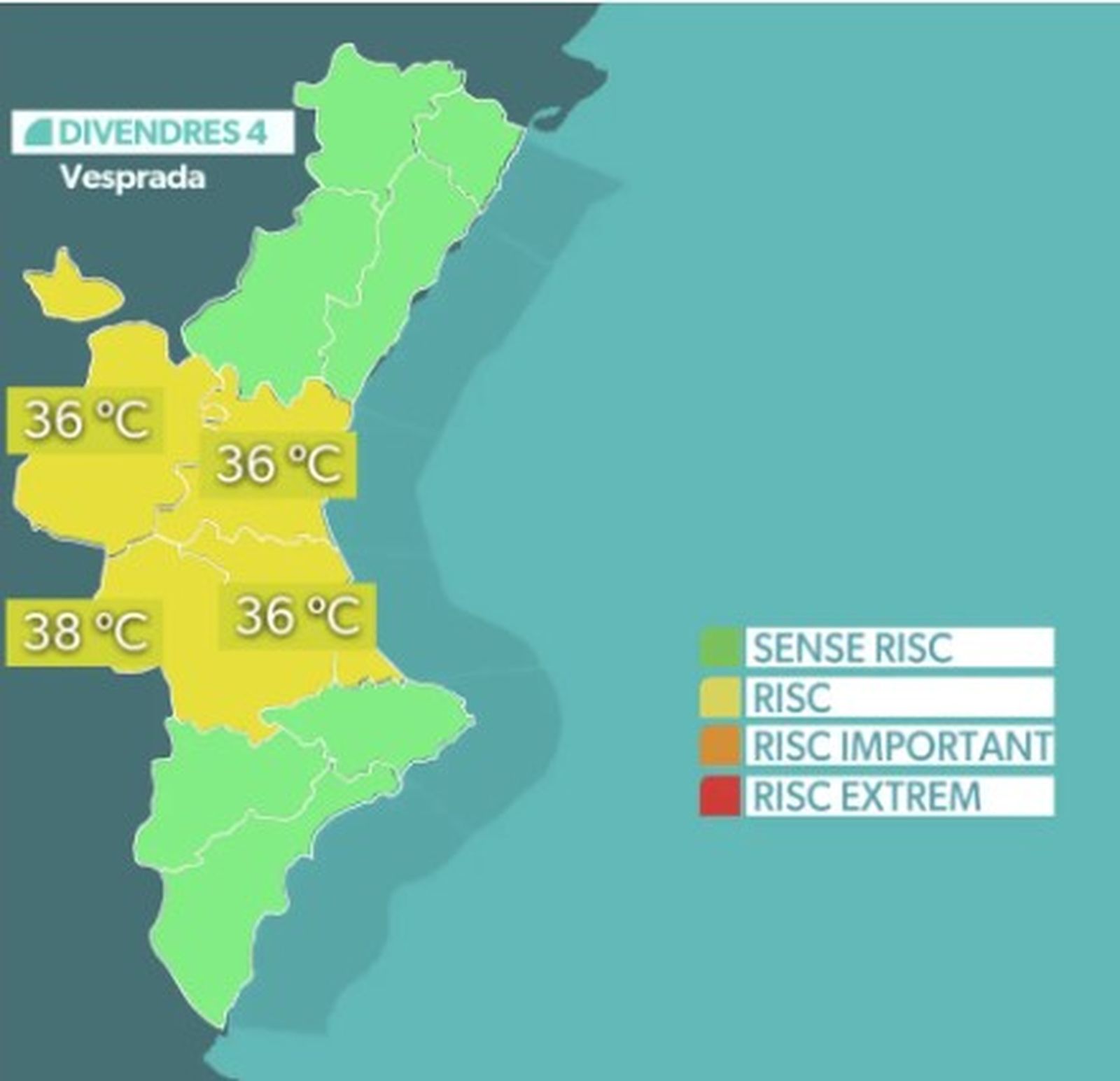 Mapa d'avisos de calor per a divendres 4 de setembre