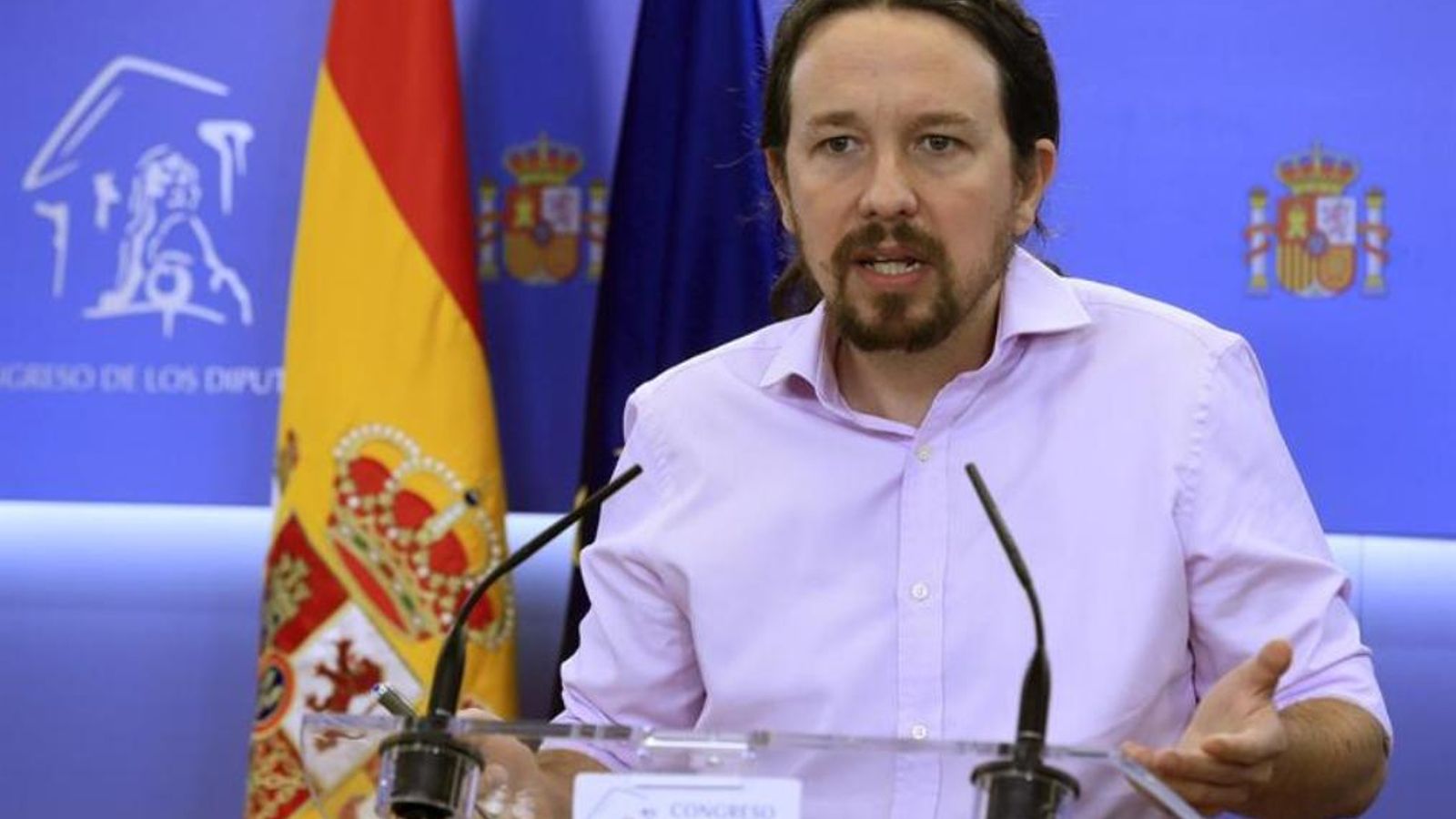 El líder de Podem, Pablo Iglesias, en la roda de premsa que va oferir aquesta setmana després de reunir-se amb el rei.