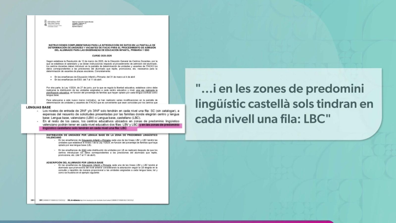 Circular de la Conselleria d'Educació als centres