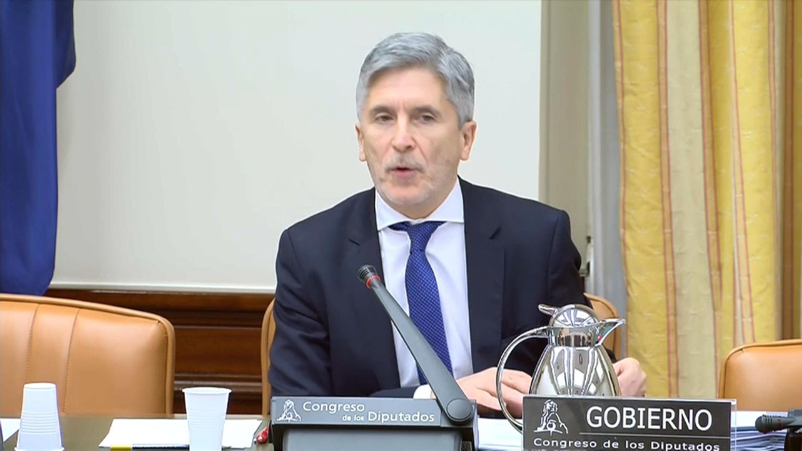 El ministre Fernando Grande-Marlaska, durant la compareixença d'aquest dijous en la comissió d'Interior.