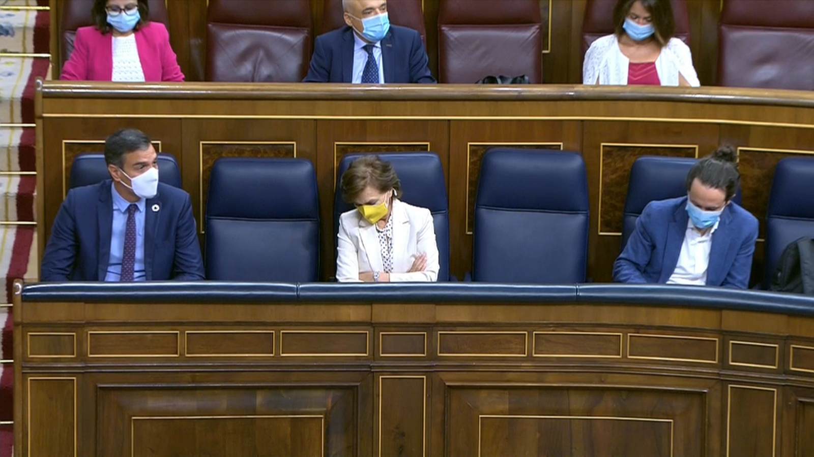 Pedro Sánchez, Carmen Calvo i Pablo Iglesias al Ple del Congrés