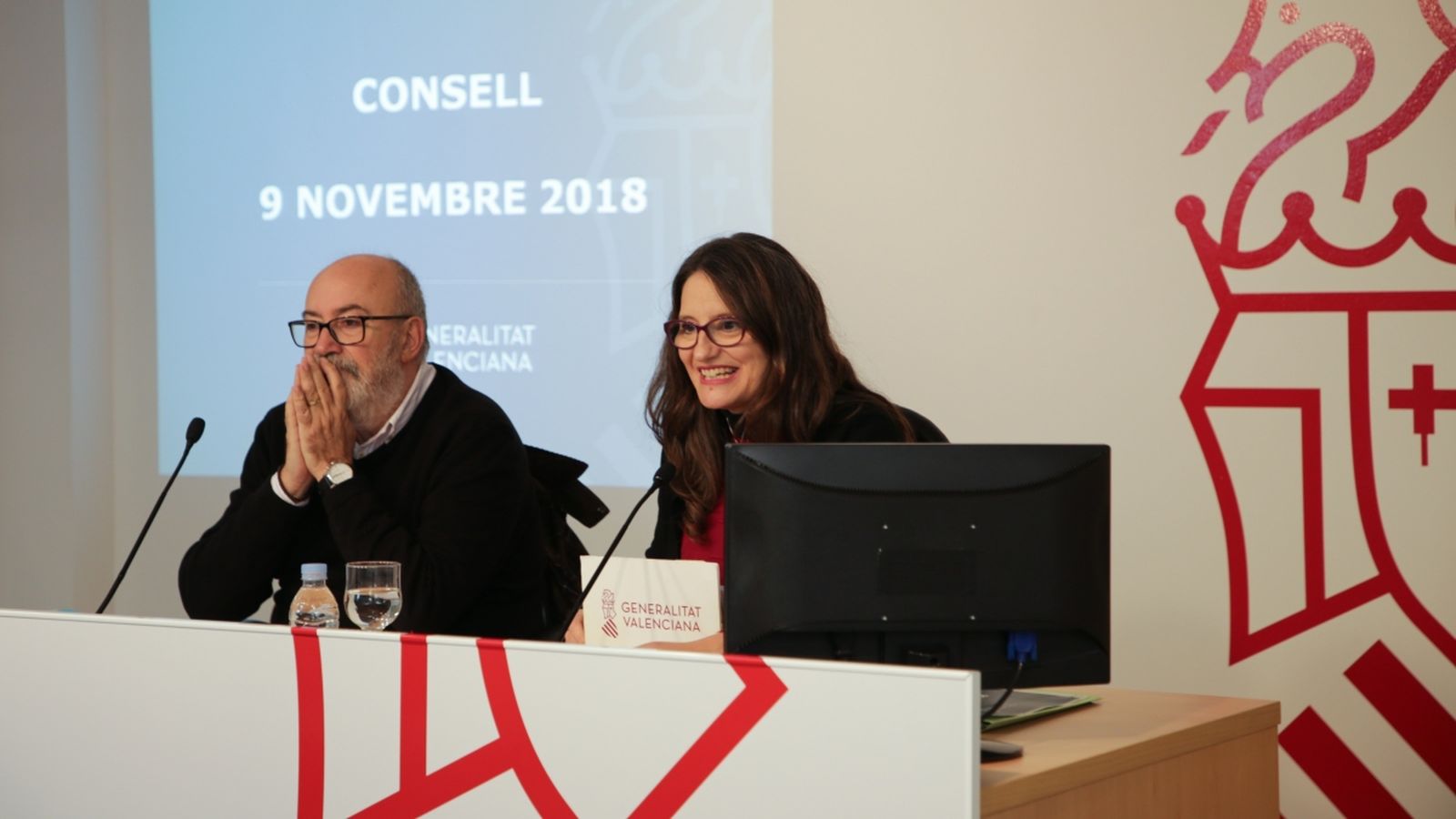 La vicepresidenta del Consell i el conseller de Transparència en la roda de premsa posterior al ple del Consell. Gva