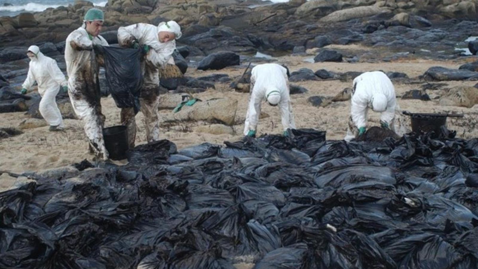 Neteja de les costes gallegues després de l'enfonsament del Prestige en 2002
