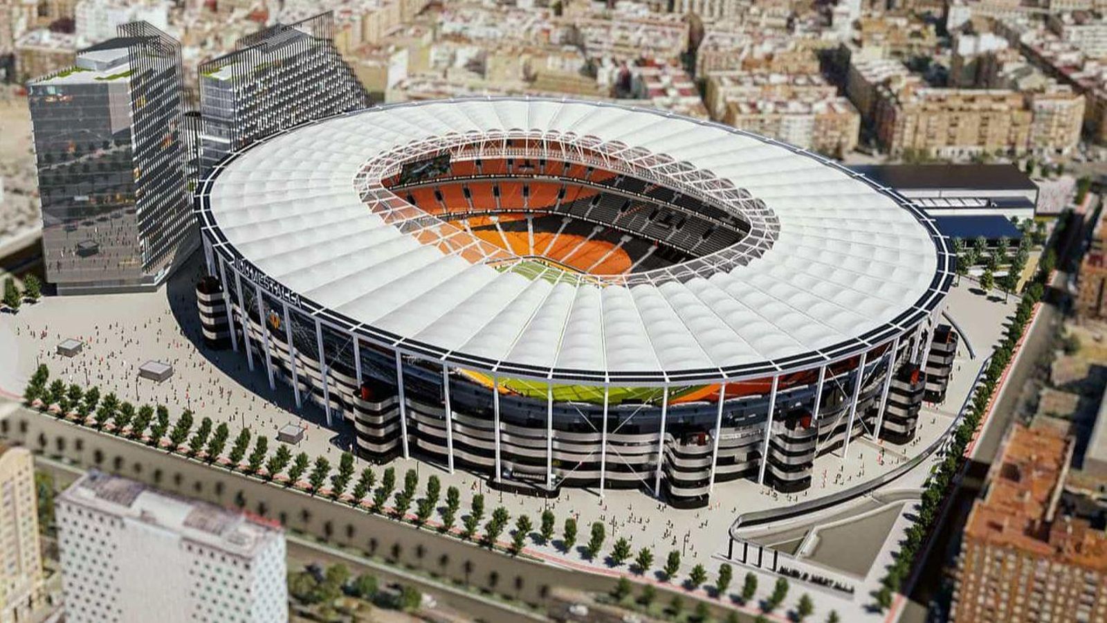 Projecte de l'estadi acabat amb els edificis de vivendes Projecte del estadi acabat amb els edificis de vivendes