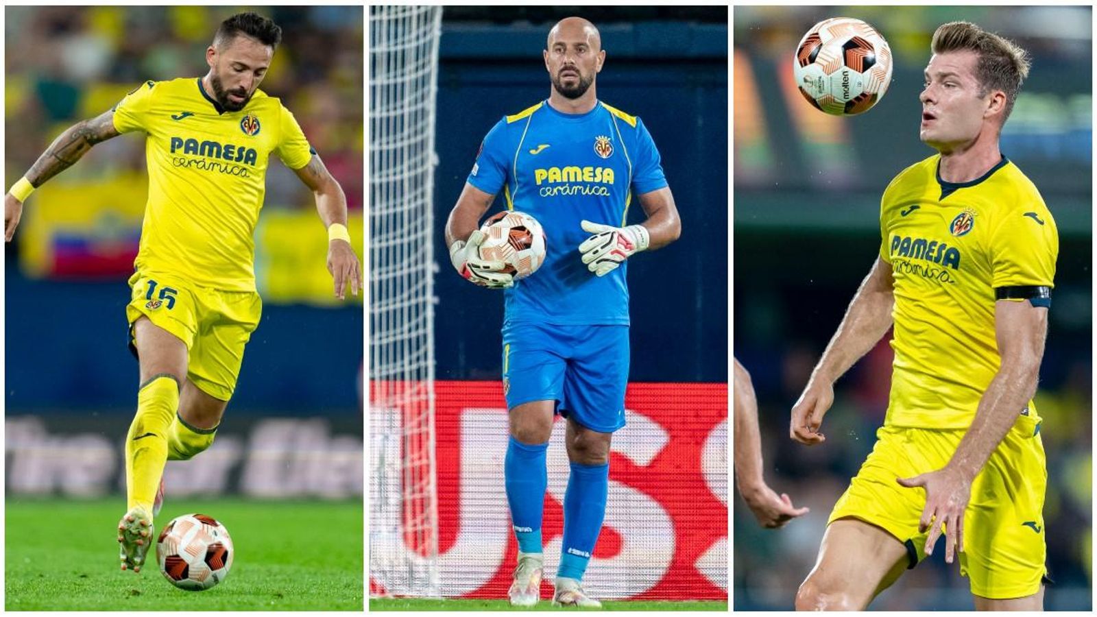 Morales, Reina i Sorloth, durant el partit contra l'Stade de Rennes