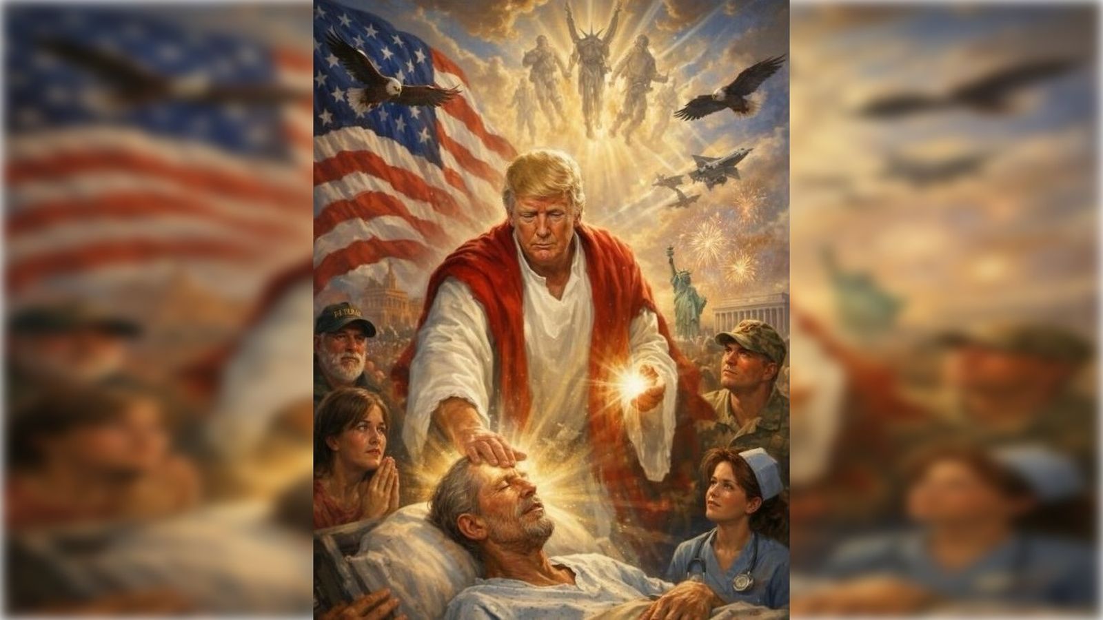 La imatge que ha compartit Trump, caracteritzat com si fora Jesucrist