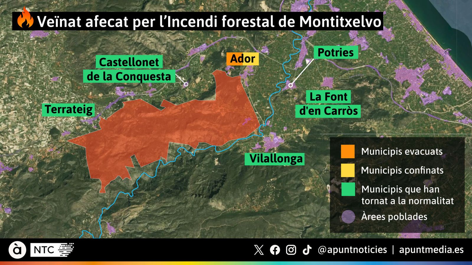 Mapa incendi Montitxelvo veïnat actualitzat dissabte vesprada