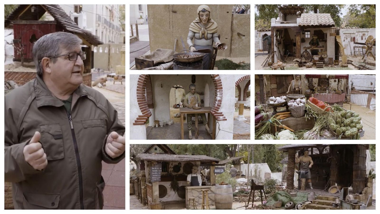 Pere Pau, responsable del muntatge, i algunes de les figures de mida humana