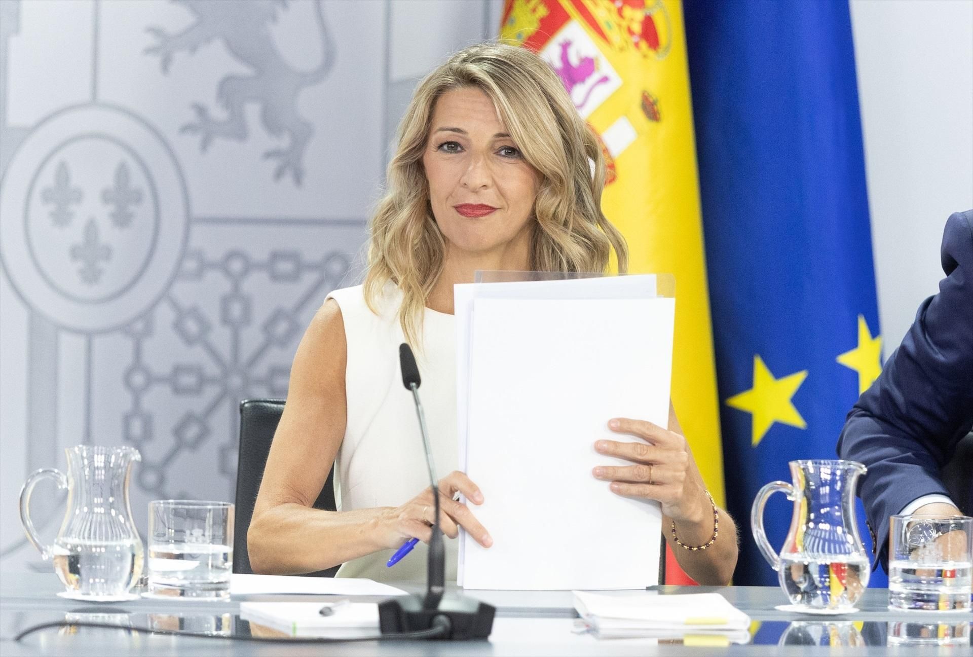 La vicepresidenta segona i ministra de Treball i Economia Social, Yolanda Díaz, durant la roda de premsa posterior al Consell de Ministres del 29 de juliol del 2025 La vicepresidenta segona i ministrade Treball i Economia Social, Yolanda Díaz