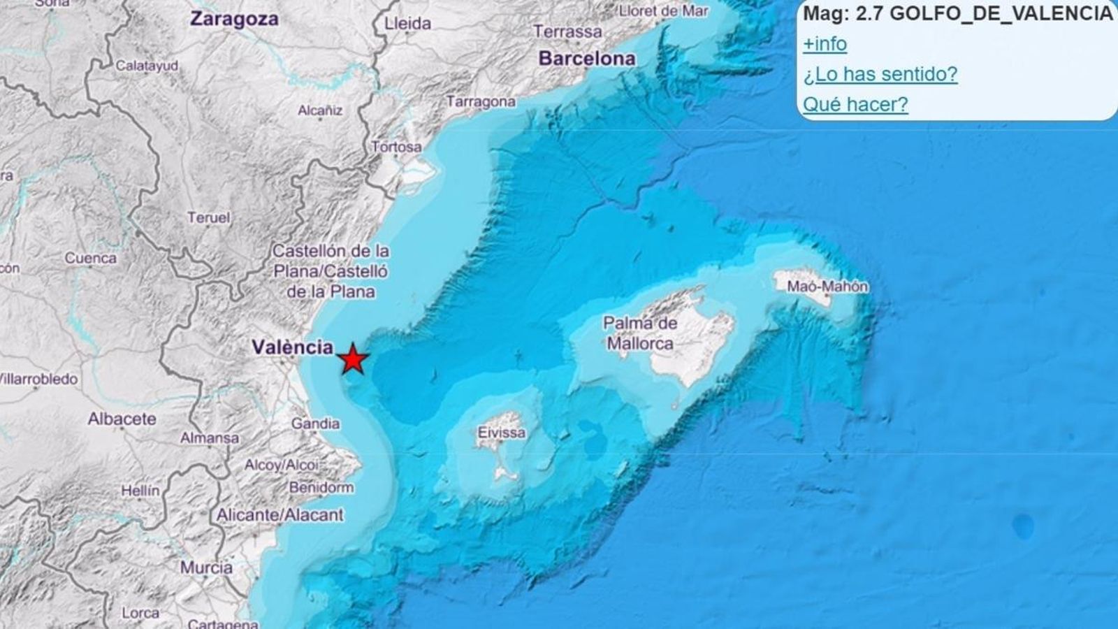 En roig, el punt en què s'ha registrat el terratrèmol aquesta matinada