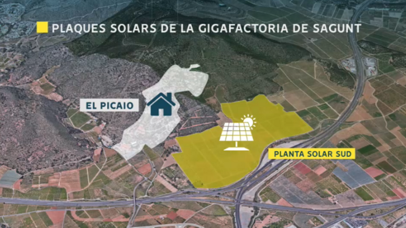 Urbanització el Picaio davant de la planta solar sud projectada a la gigafactoria de Sagunt