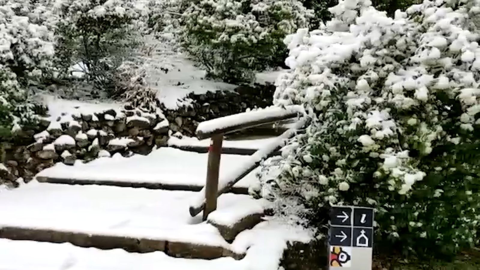 El parador de la Font Roja d'Alcoi, cobert per un mantell blanc de neu