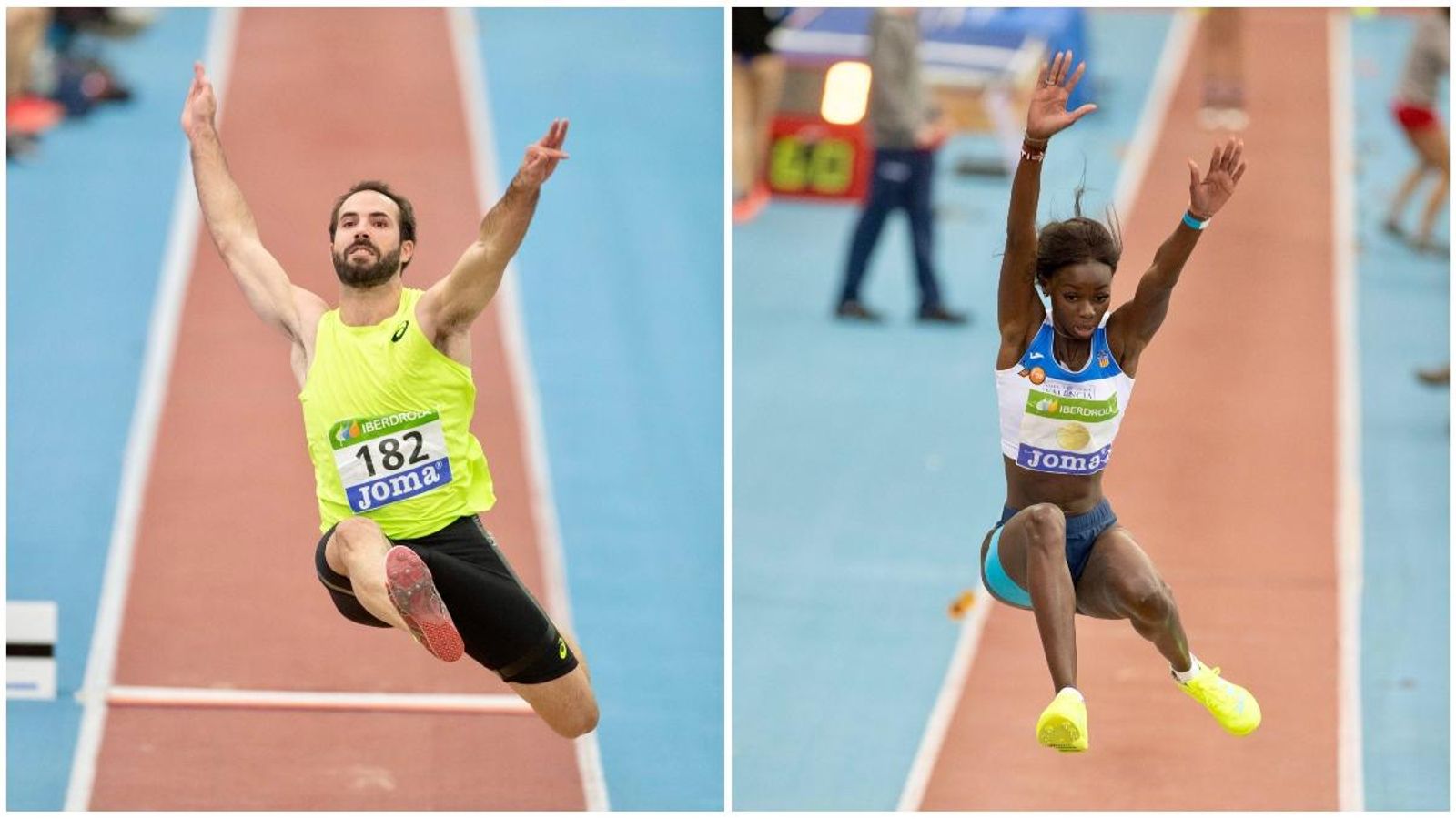 Eusebio Cáceres i Fátima Diame, durant el salt