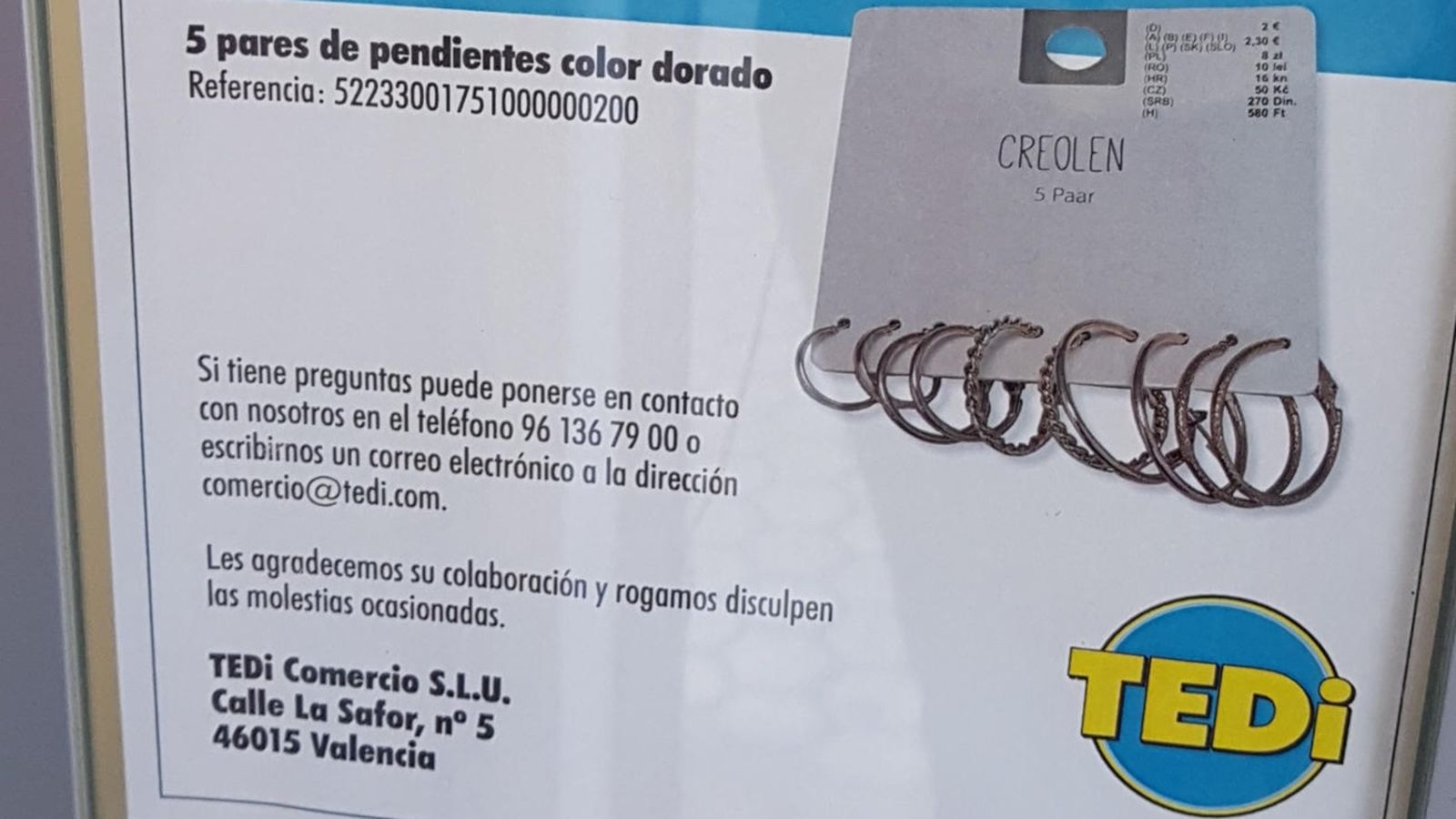 L’alerta l’han difosa per mitjà d’un cartell exposat a les botigues TEDi i una publicació en la seua pàgina web