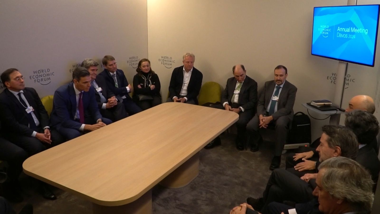 Pedro Sánchez, durant una de les reunions al Fòrum de Davos, a Suïssa