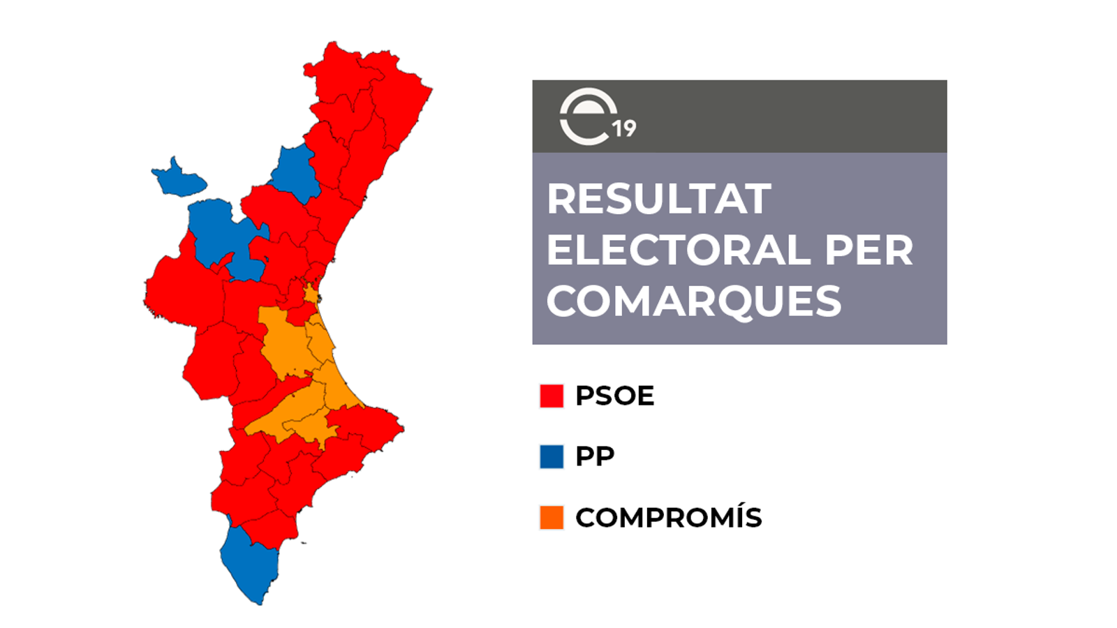 El PSPV és la força més votada en les autonòmiques en 24 comarques