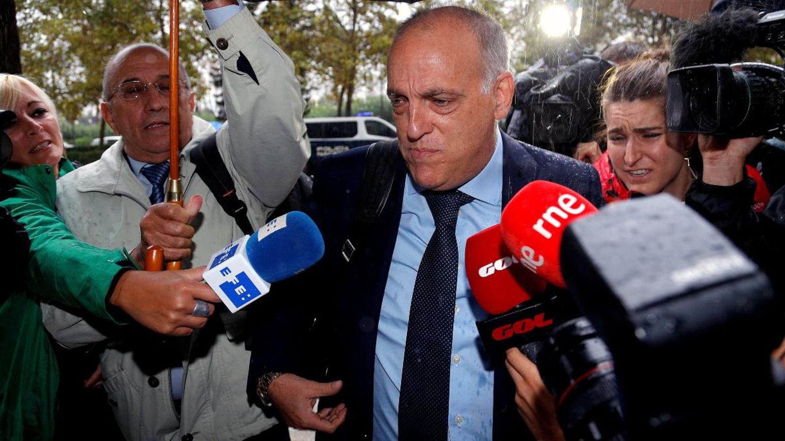 El president de la Lliga, Javier Tebas, arriba a la Ciutat de la Justícia de València
