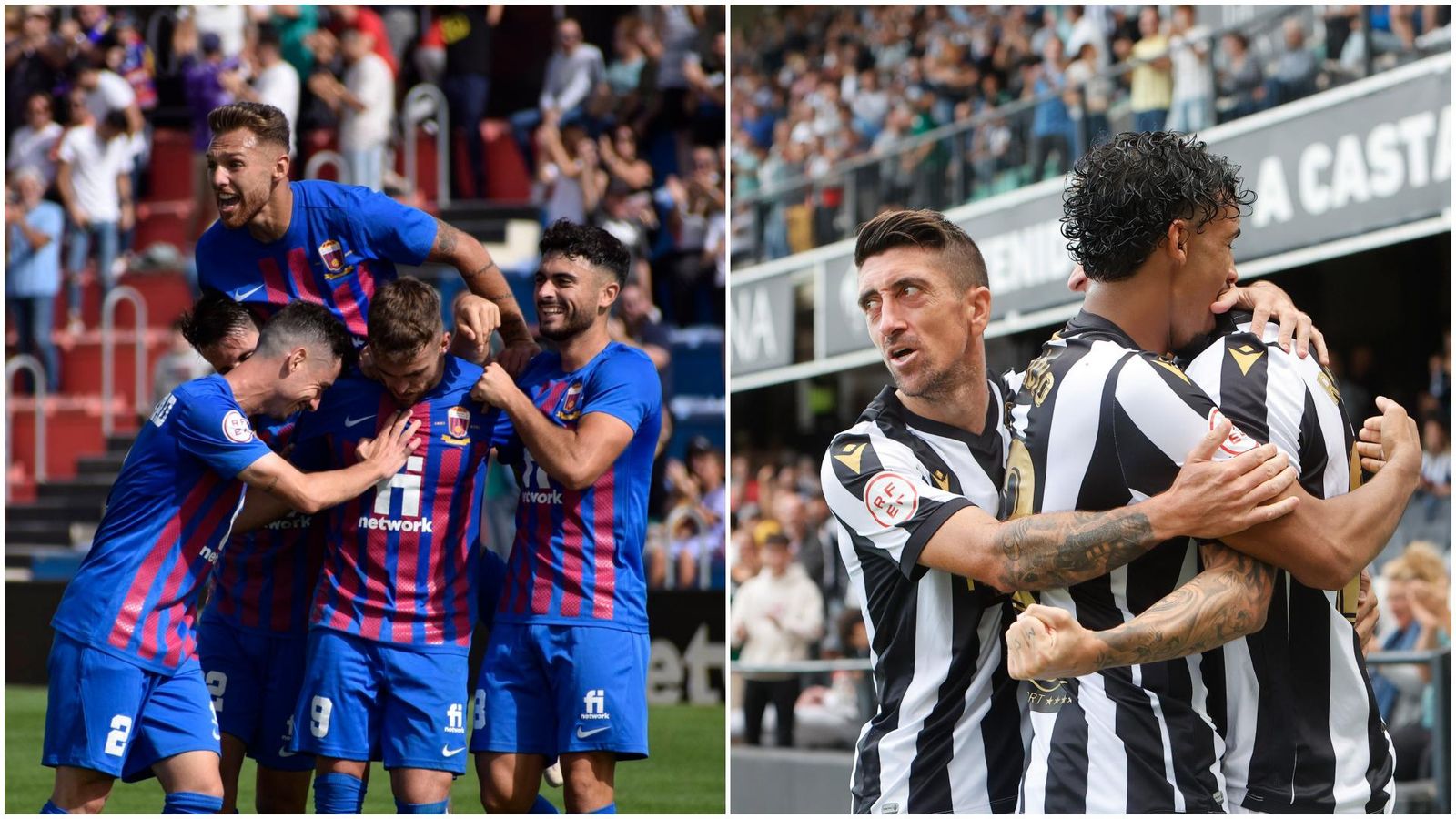 Els jugadors de l'Eldenc i el Castelló celebren un gol