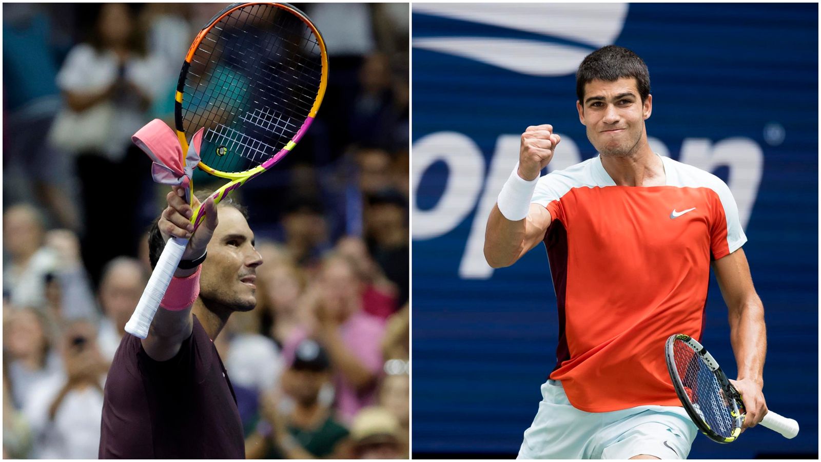 Nadal i Alcaraz, durant els seus respectius partits