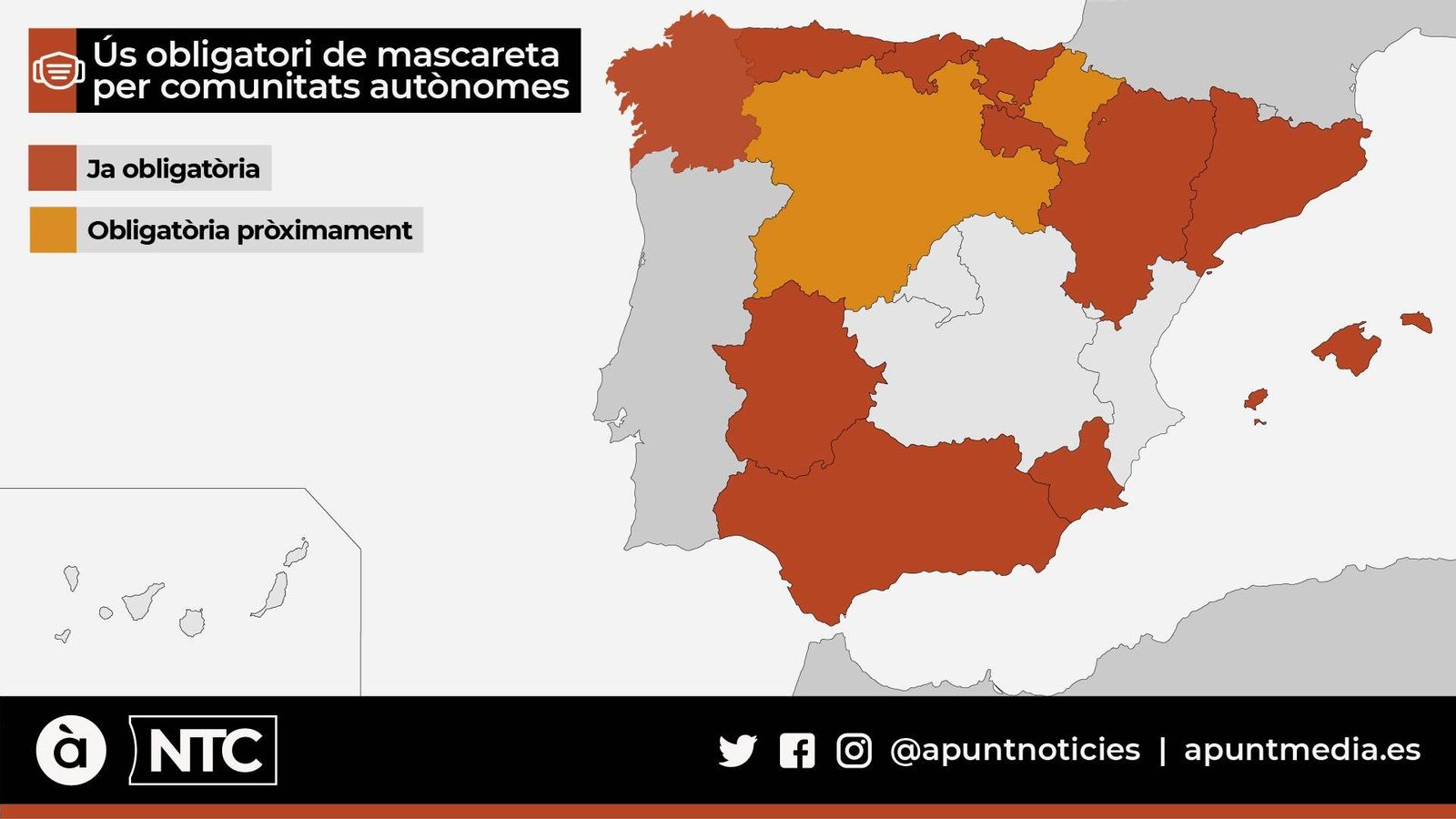 Castella i Lleó eleva a 13 les autonomies que imposen l’ús obligatori de la mascareta