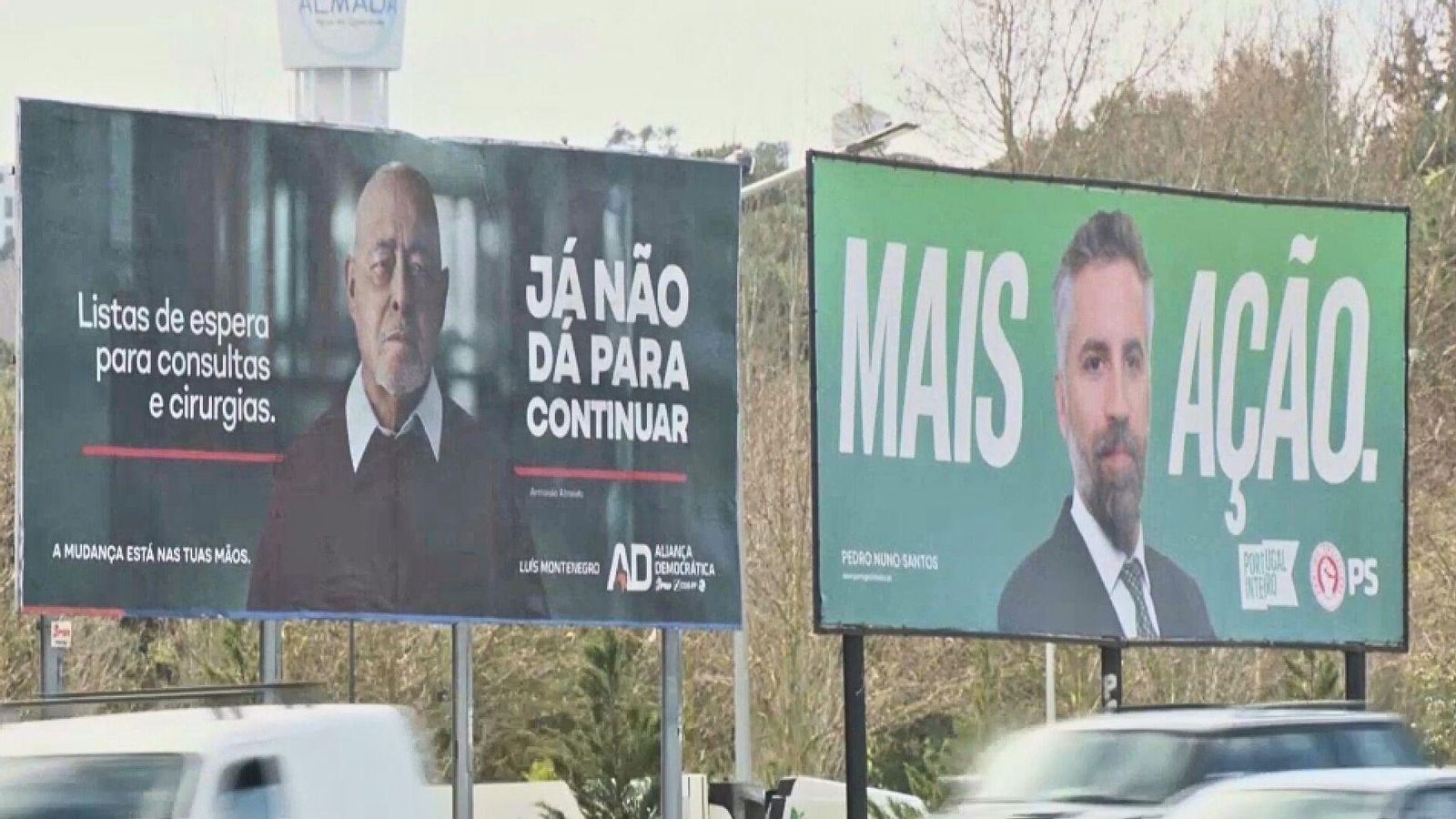 Tanques electorals amb Montenegro (AD) i Santos (PS), els dos candidats amb possibilitats de liderar el pròxim govern portugués