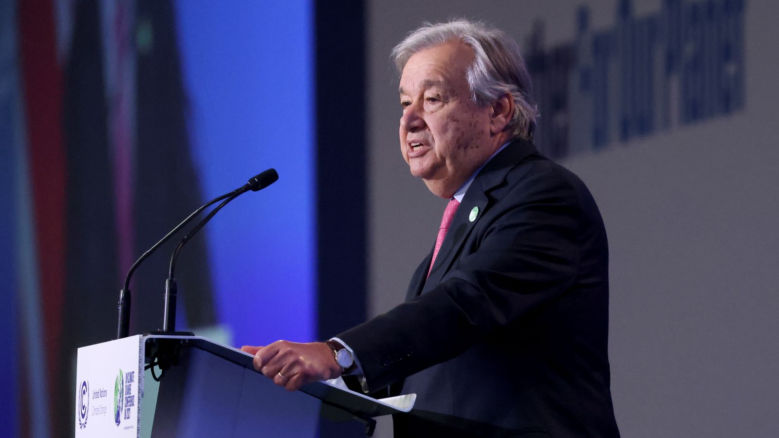 El secretari general de l'ONU, António Guterres, durant el discurs d'inauguració de la COP26 a Glasgow