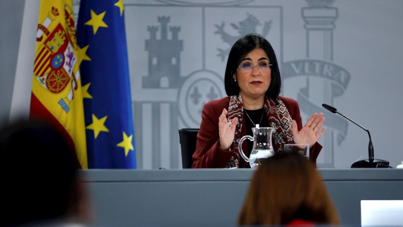 La ministra de Sanitat, Carolina Darias, en la roda de premsa posterior al Consell Interterritorial del Sistema Nacional de Salut aquest dimecres