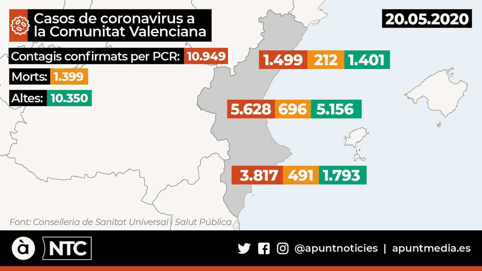 Mapa de l'evolució de la pandèmia a la Comunitat Valenciana