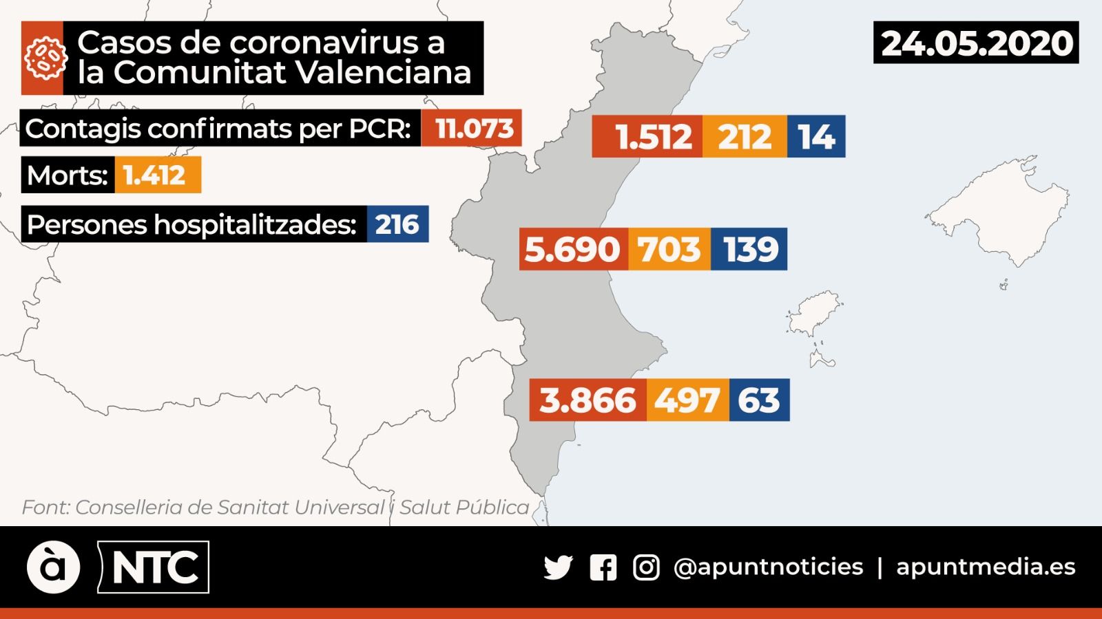 Mapa de l'evolució de la pandèmia a la Comunitat Valenciana
