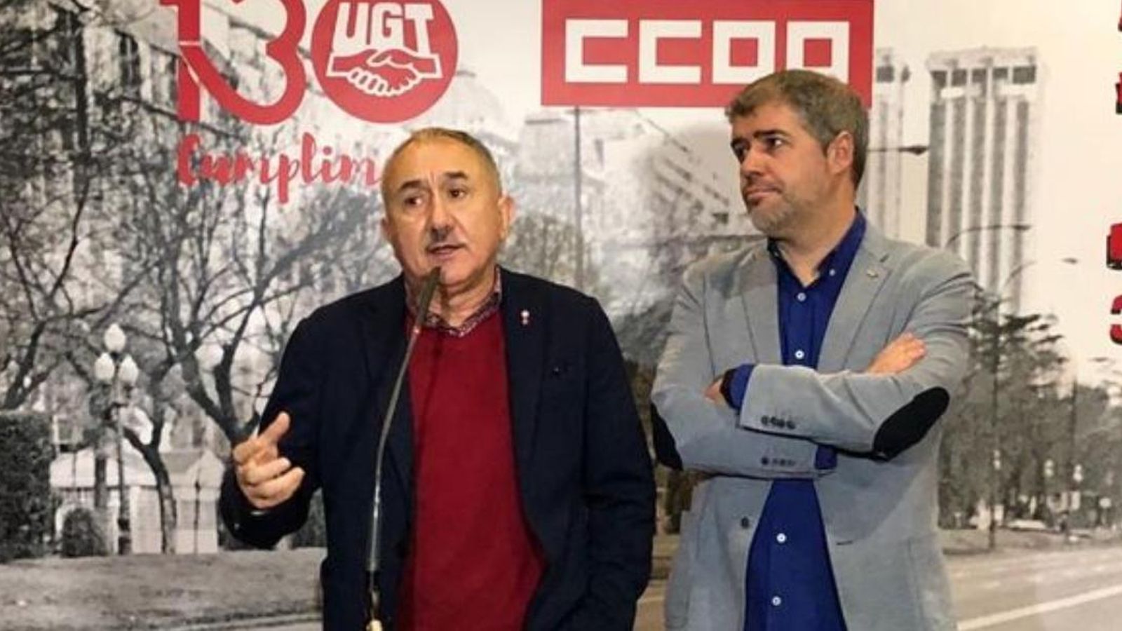 Pepe Álvarez, secretari general d’UGT, i Unai Sordo, secretari general de CCOO, en una imatge d'arxiu