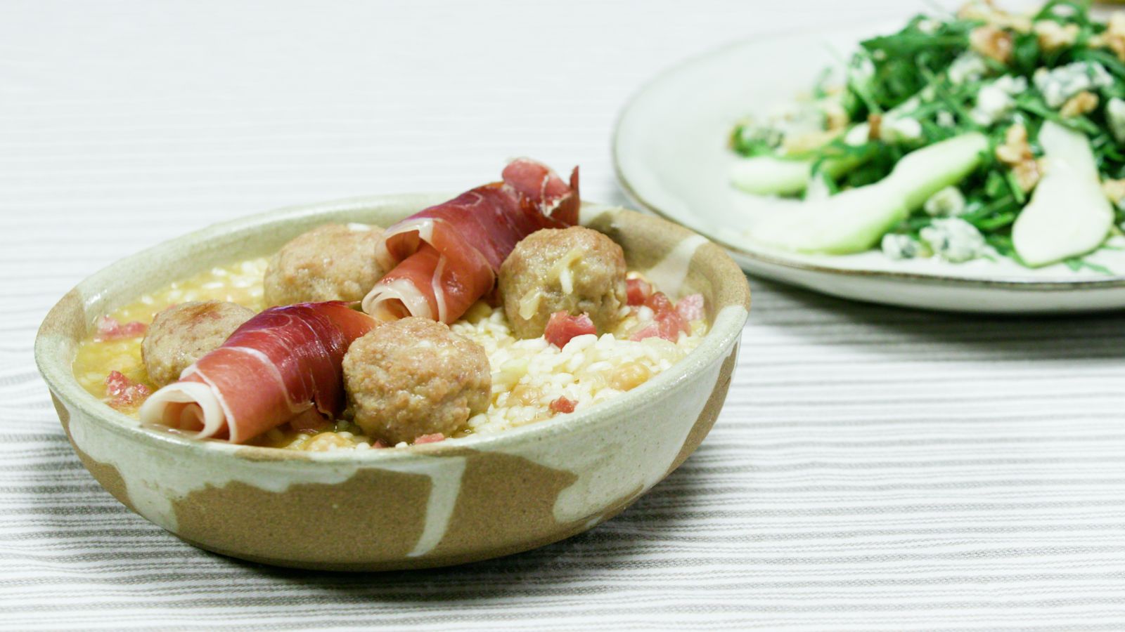 Arròs melós de pernil ibèric i mandonguilles