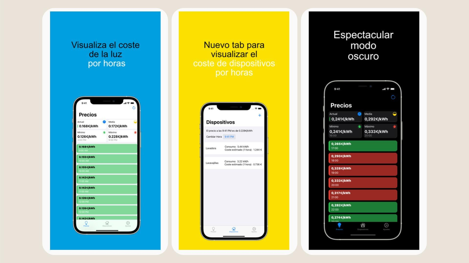 Captures de pantalla de l'app AhorraLuz - Precio de la luz