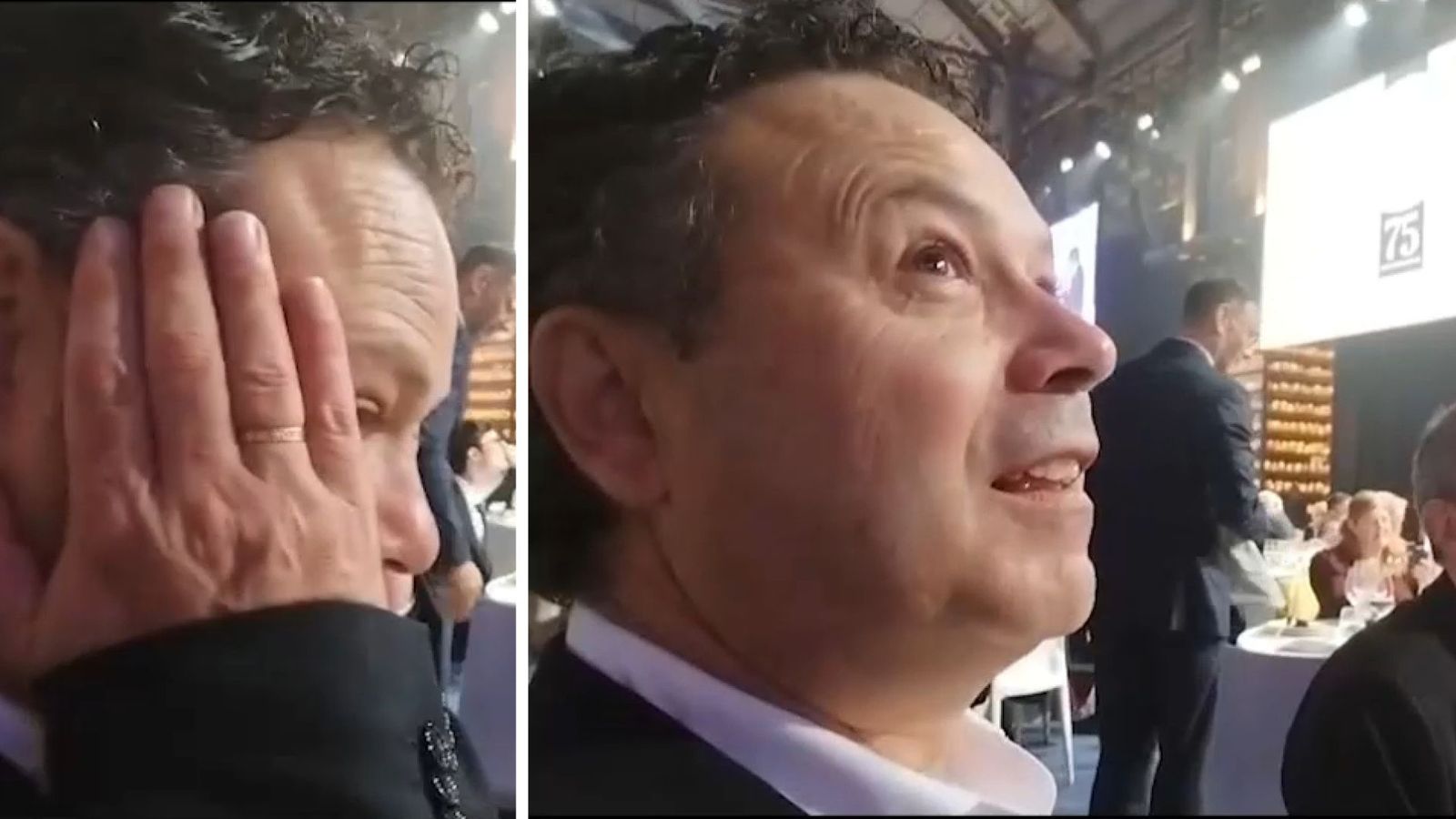Miguel Ángel Sánchez reacciona amb sorpresa i exaltació en el moment d'assabentar-se que queda en quart lloc en la gala dels Premis Planeta
