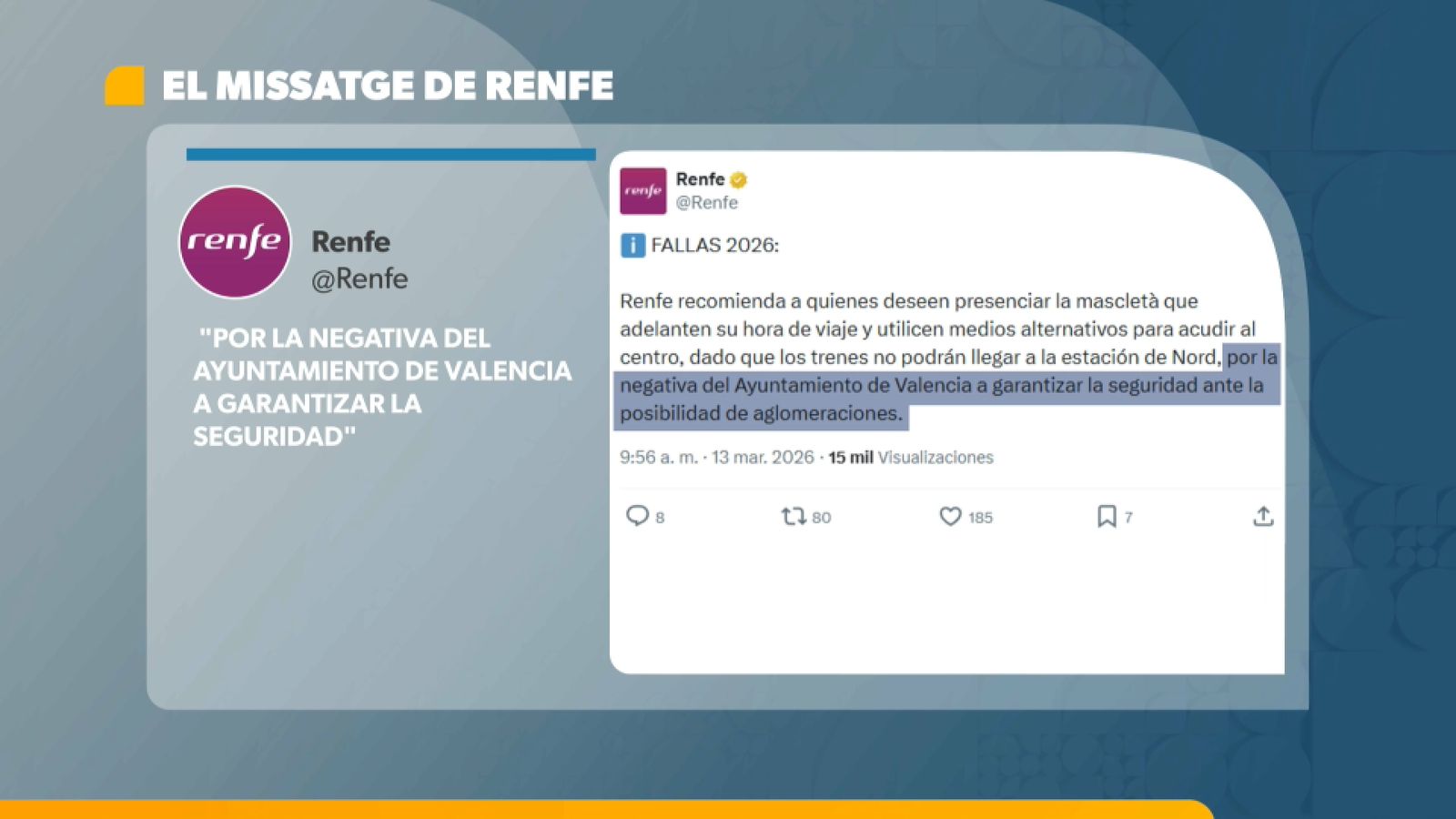 En imatge, el primer tuit esborrat per Renfe