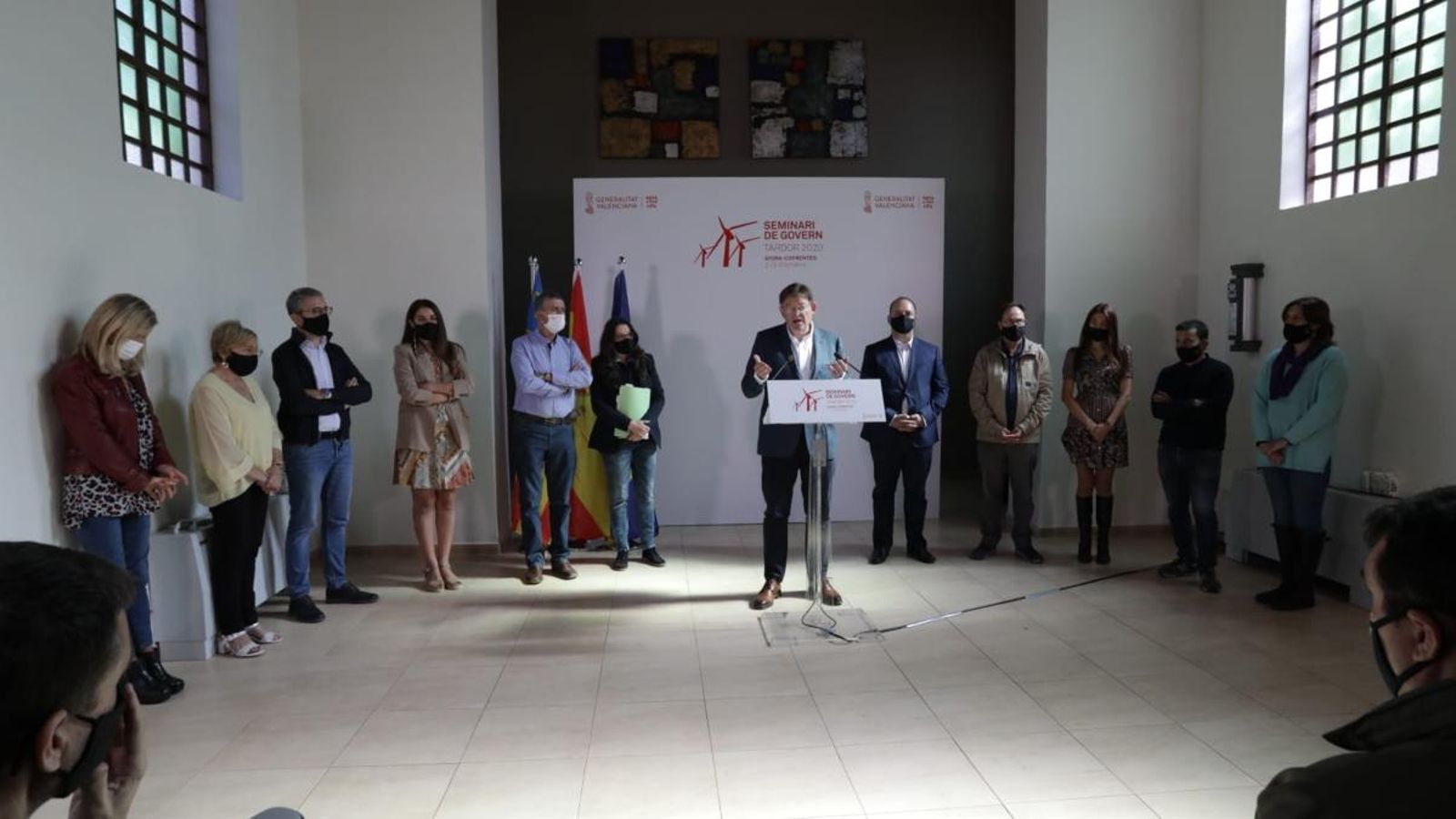 El Consell durant la roda de premsa posterior al Seminari de Govern-Tardor 2020